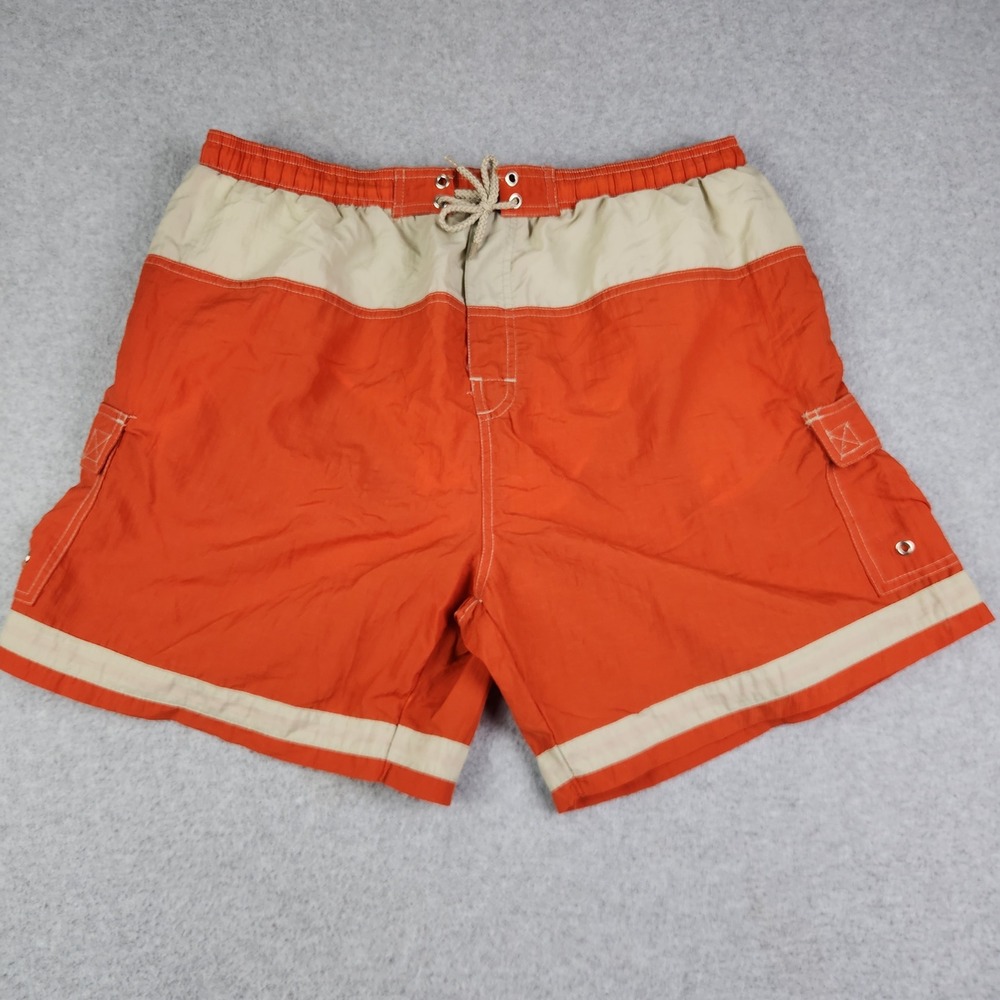 Mens Trunks Shorts XL Orange Tan Colorblock Mesh Lined Swimwear Lace Up Front‎